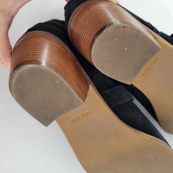 Cole Haan Suede Ankle Boots Womens 8 1/2 B Black Gold buckle Bootie BOHO Western - Picture 9 of 10